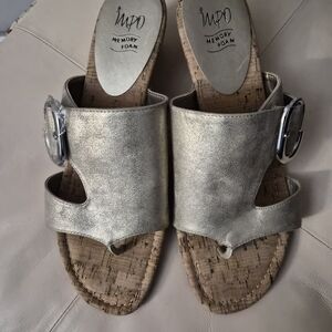 Impo Women's Metallic Gold Memory Foam Slide Sandals